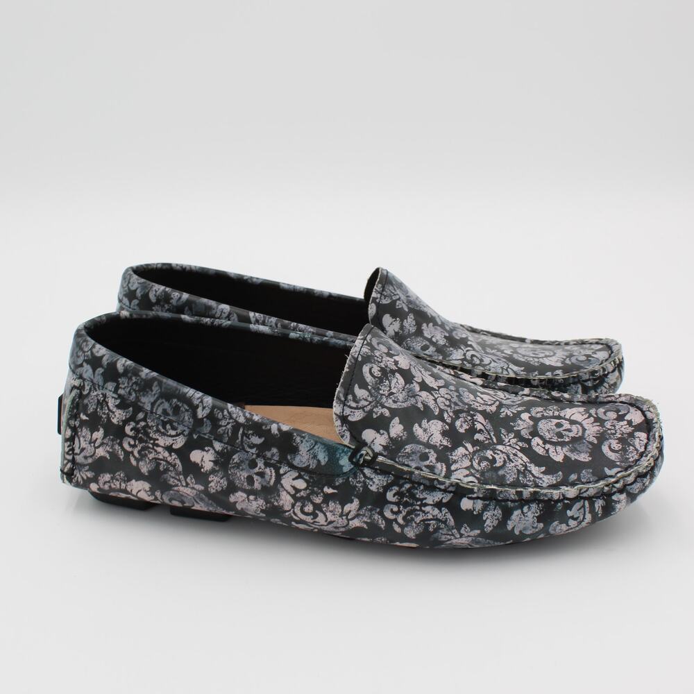 Robert Graham Driving Loafers Mens 9.5 Black Skull Floral Slip On Shoes Mocassin
